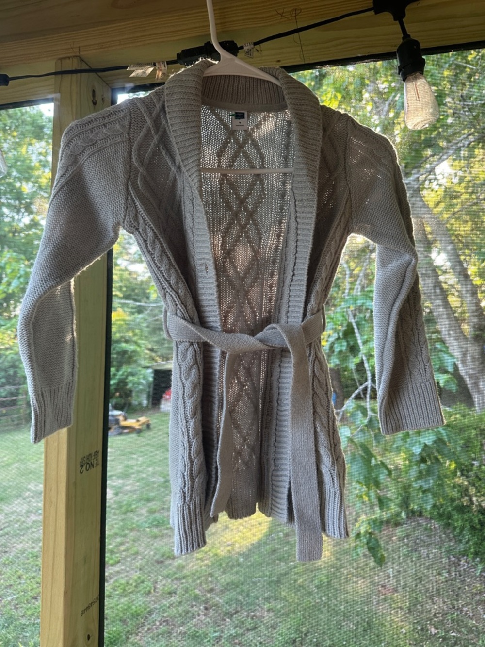 Janie and Jack  girls 5 Cozy Open-Front Cable Knit Sweater Cardigan - Light Gray